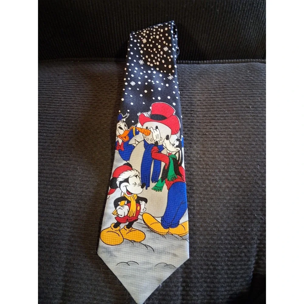Disney Mickey Unlimited Vintage Christmas Tie‎ Goofy Donald Pattern Necktie Blue